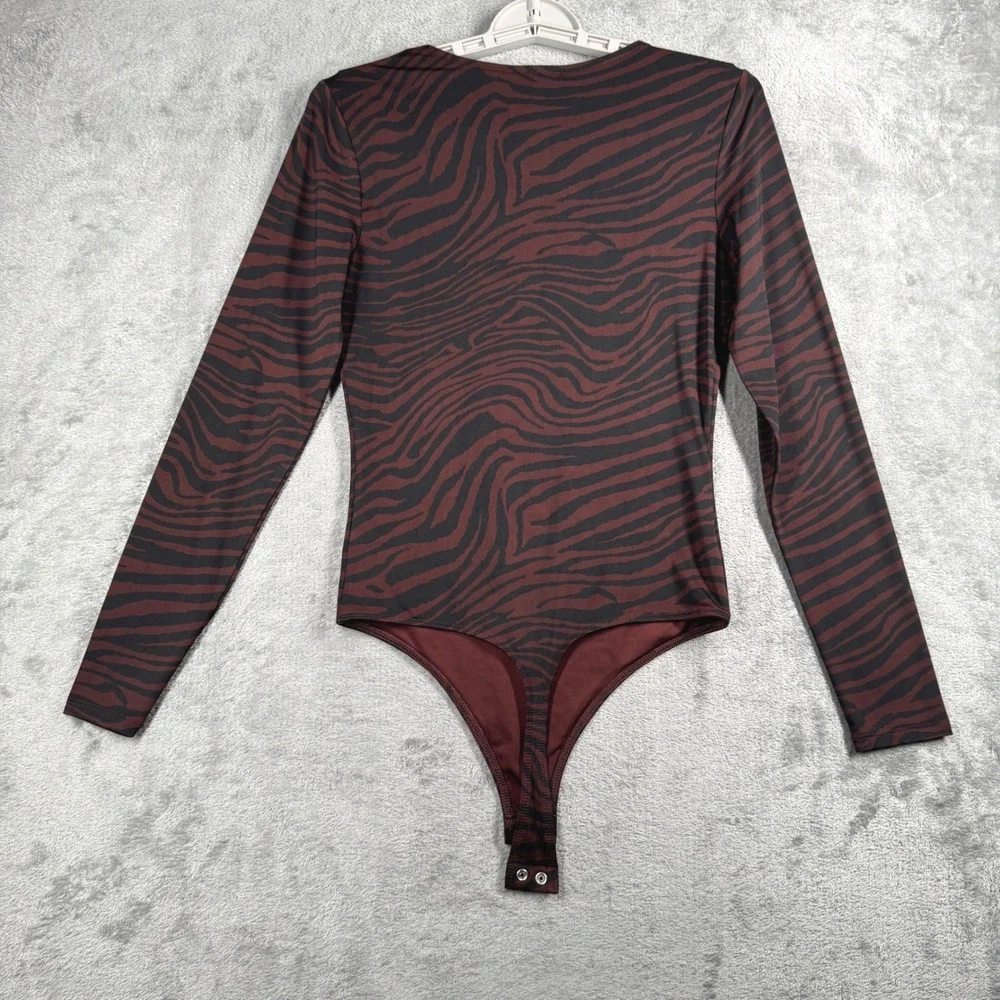 Express Body Contour Zebra Thong Bodysuit‎ Animal Print Stretch Top Layer S Club